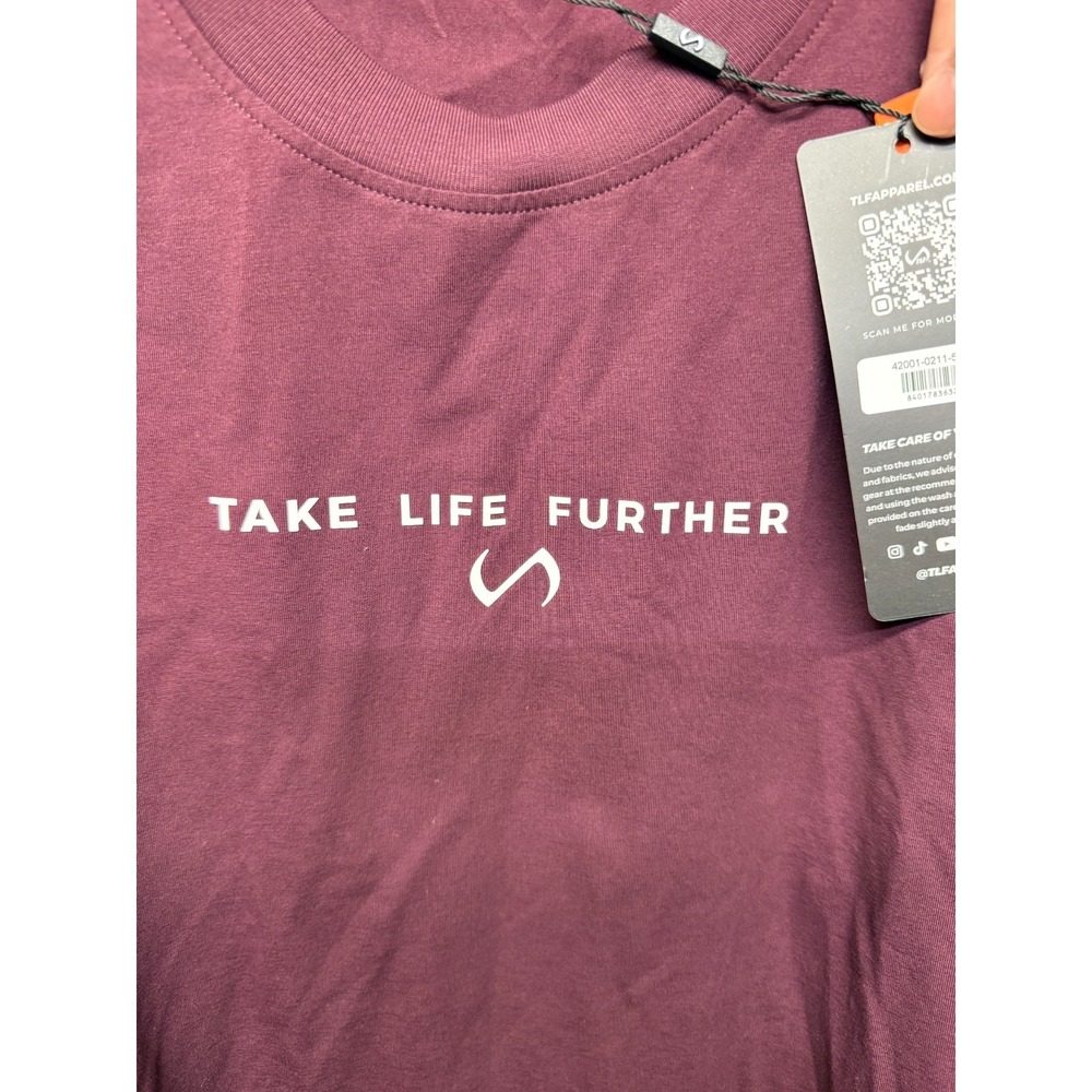 Take Life Further T Shirt Men Large Maroon Cotton Long Sleeve Crew Neck Pullover - Picture 2 of 5